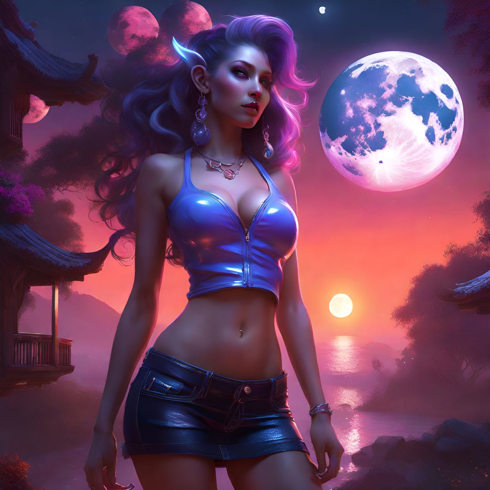 Draenei Under Moon in Hyperdetailed Fantasy Art