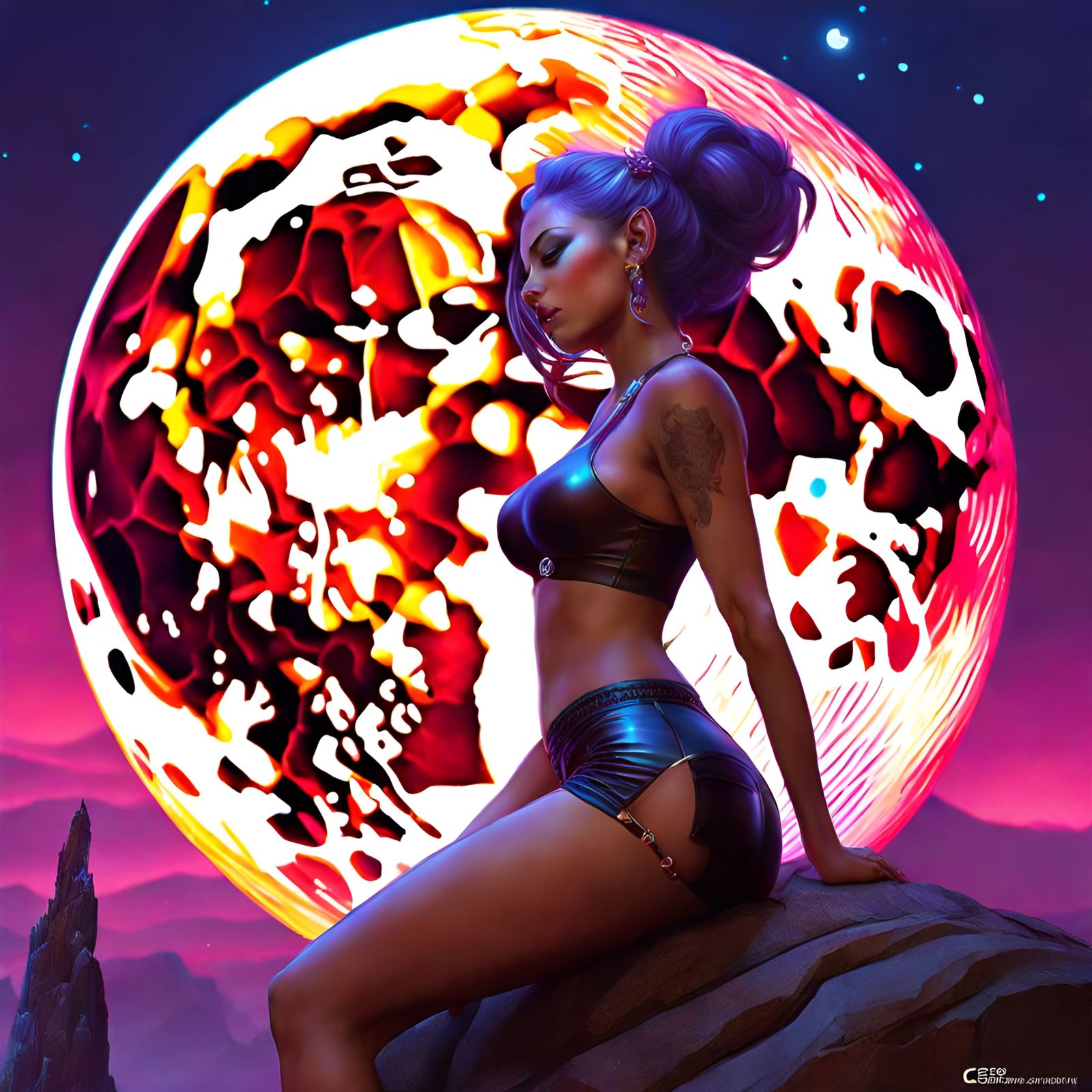 Draenei in Latex Under a Glowing Moon