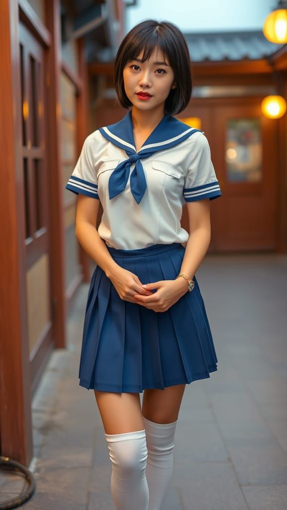 Thai Woman in Seifuku: Hyperrealistic Selfie Photograph