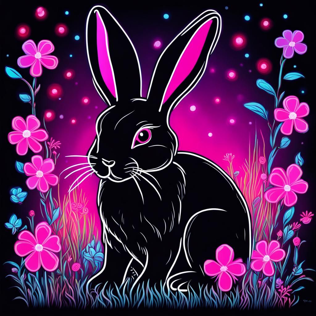 Neon Bunny Black Light Art