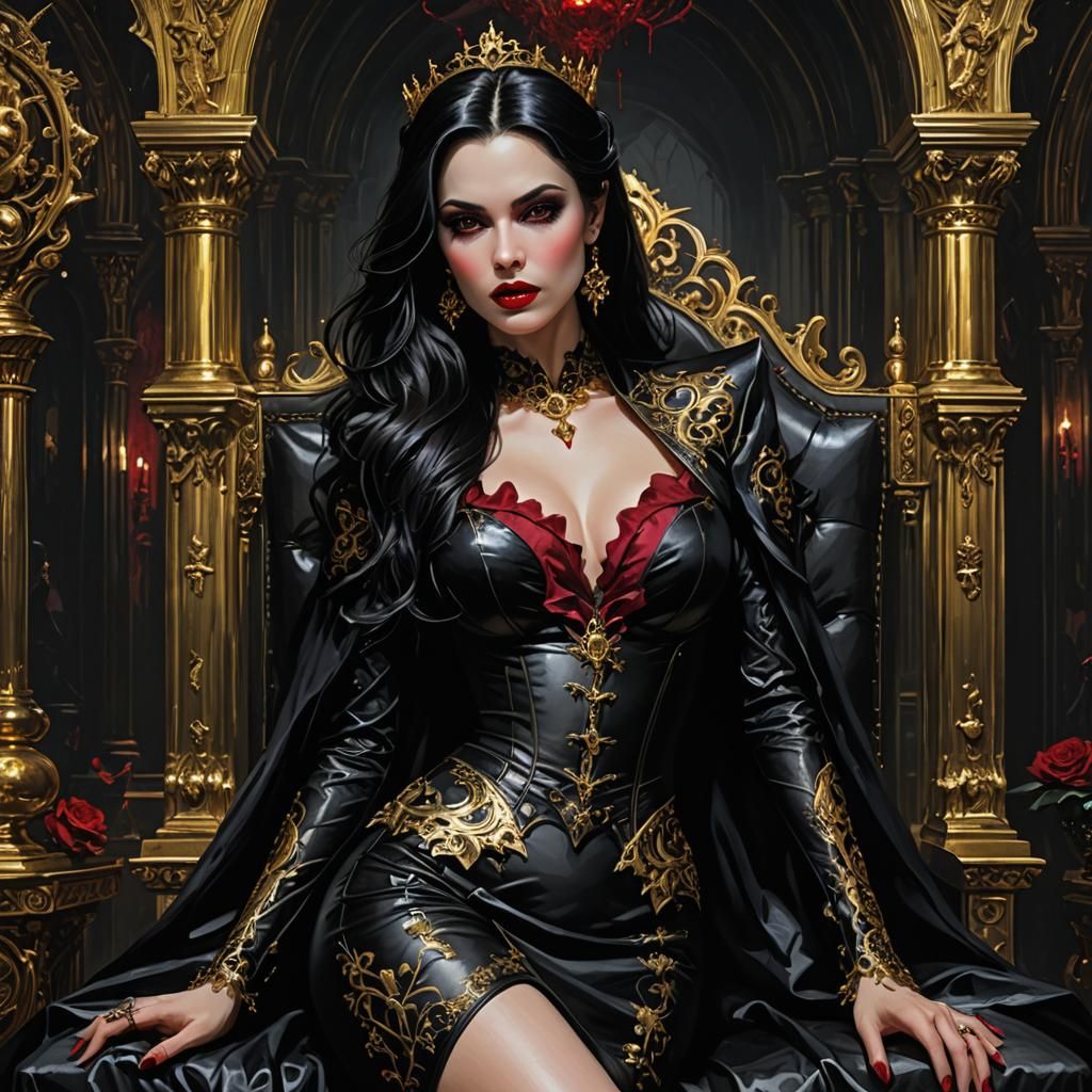 Gothic Vampire Queen Portrait in Opulent Setting