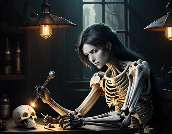 Furry Skeleton Bone Repair in Dark Fantasy Style