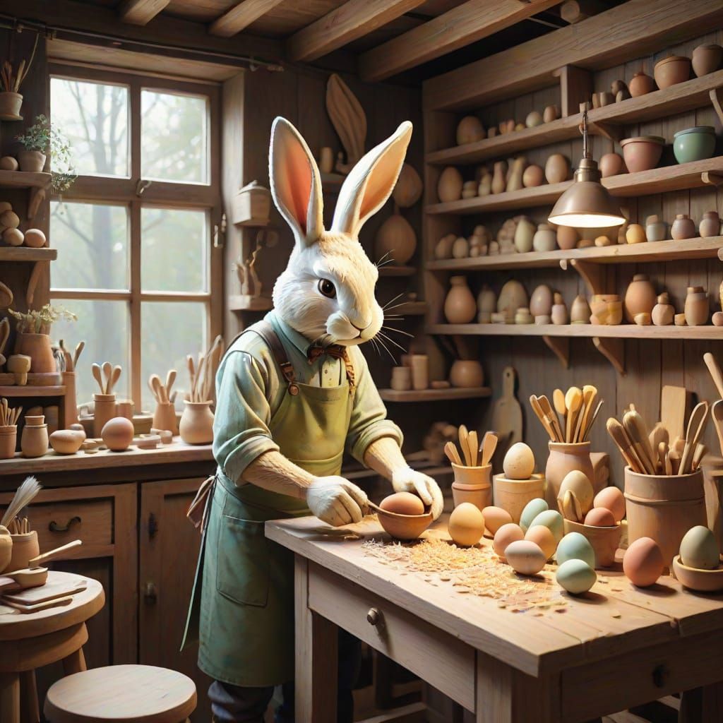 Whimsical Wood Carving: Bunny Woodmaker's Workshop