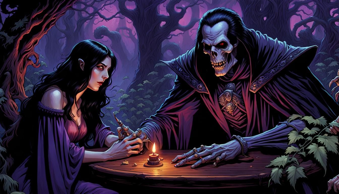 Vampire and Ghoul in Twilight Forest, Digital Art