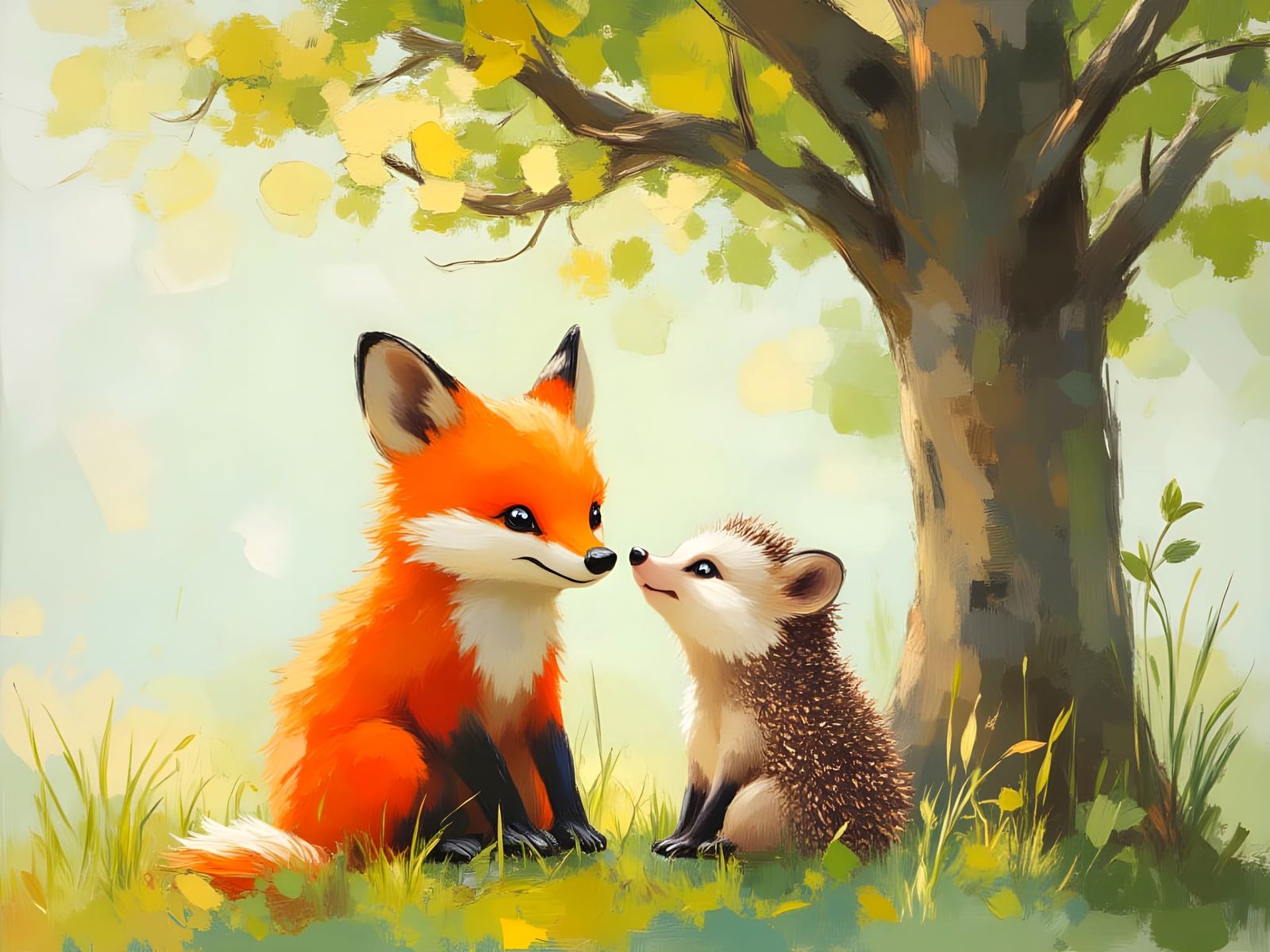 Fox and Hedgehog Friends in Whimsical Storybook Style