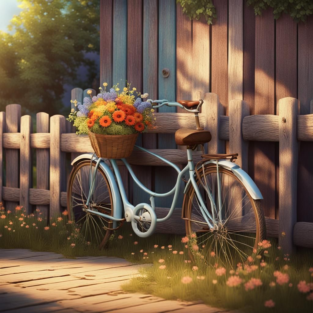 Vintage Bicycle with Wildflowers in Digital Art Style