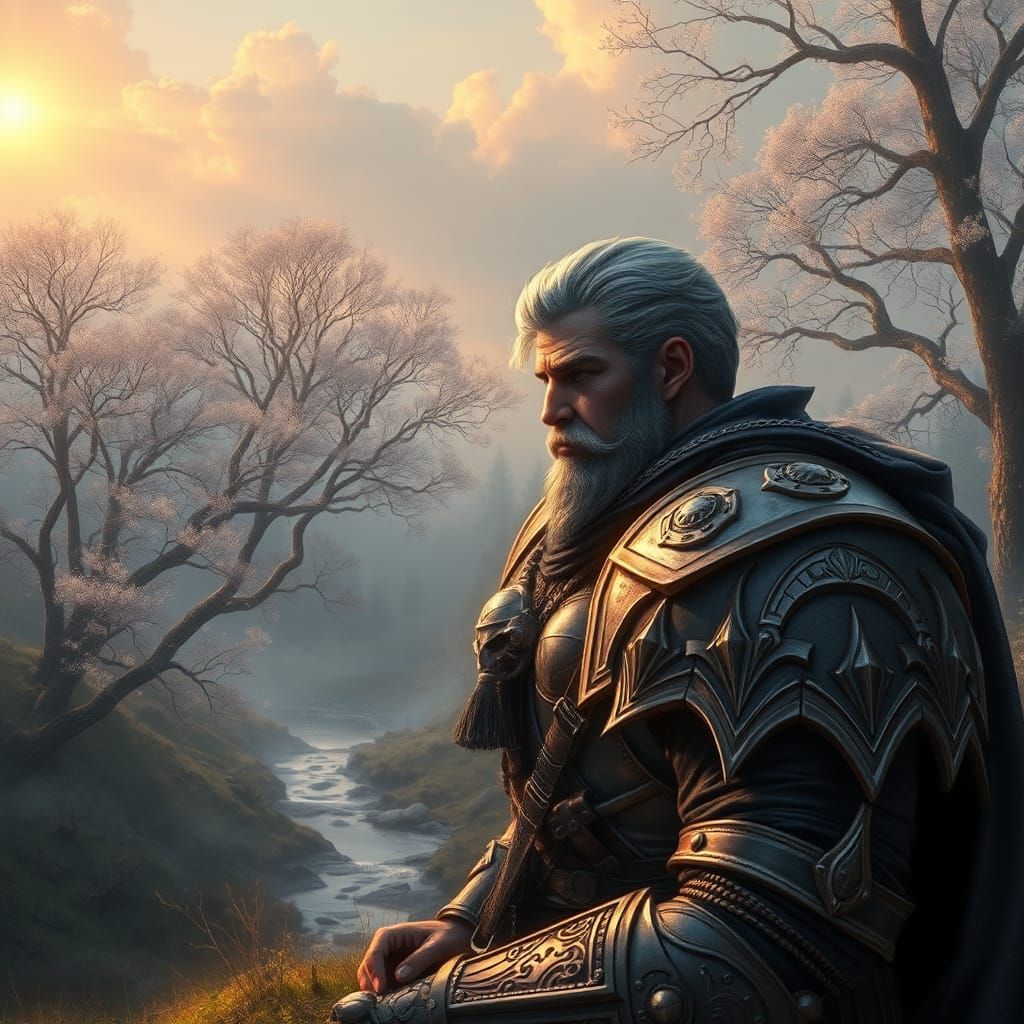 Paladin Warrior Portrait in Ethereal Landscape