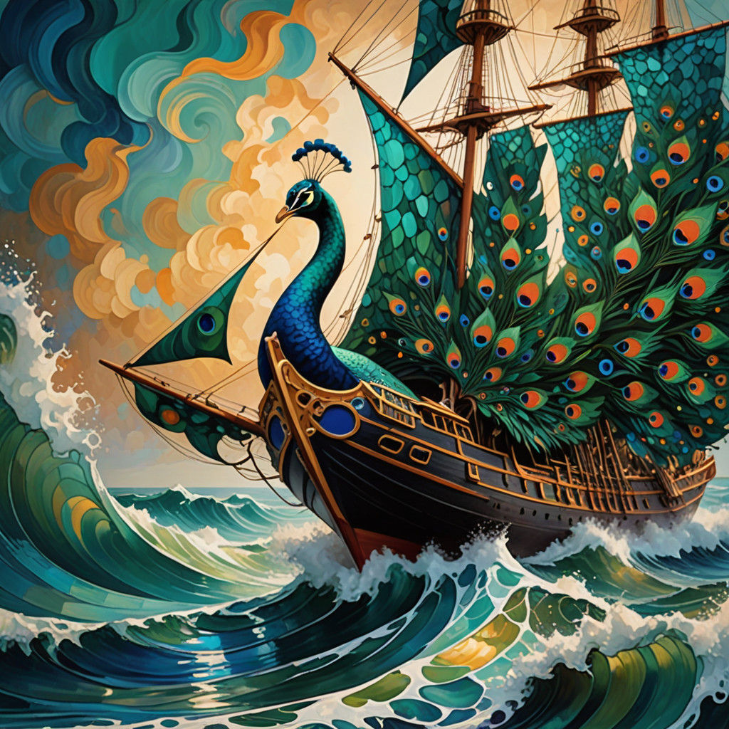 Ethereal Sailing Ship in Vibrant Abstract Art