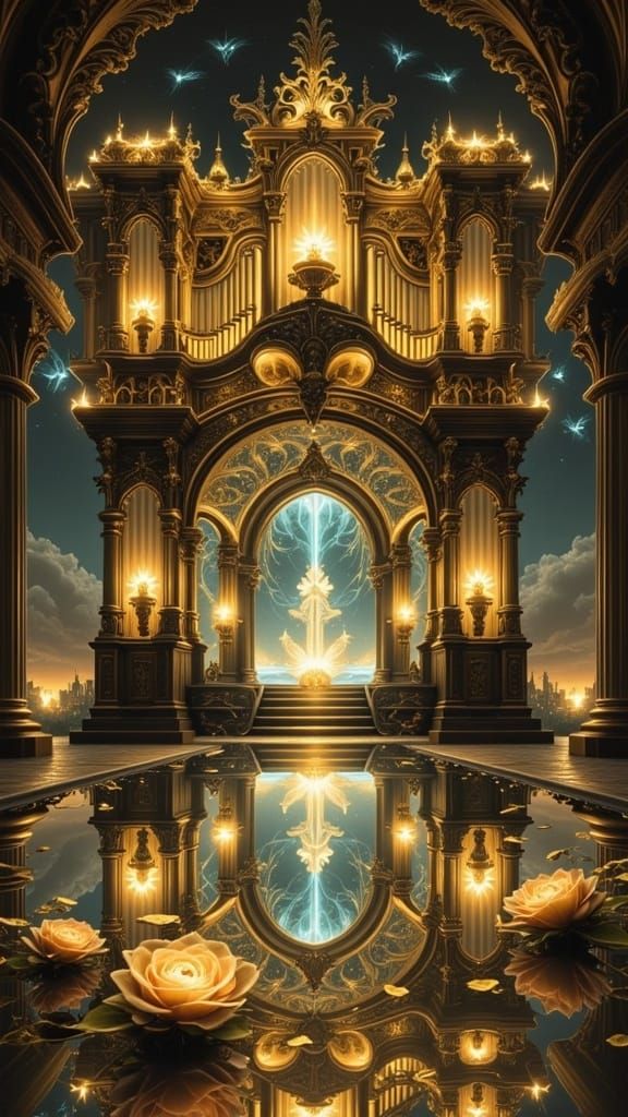 <lora:Luminescent art2:1.0> In a realm where music transforms into pure magic, an antique organ radiates golden light th...