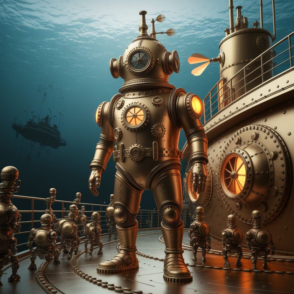 Steampunk Diving Suit on Submarine Deck