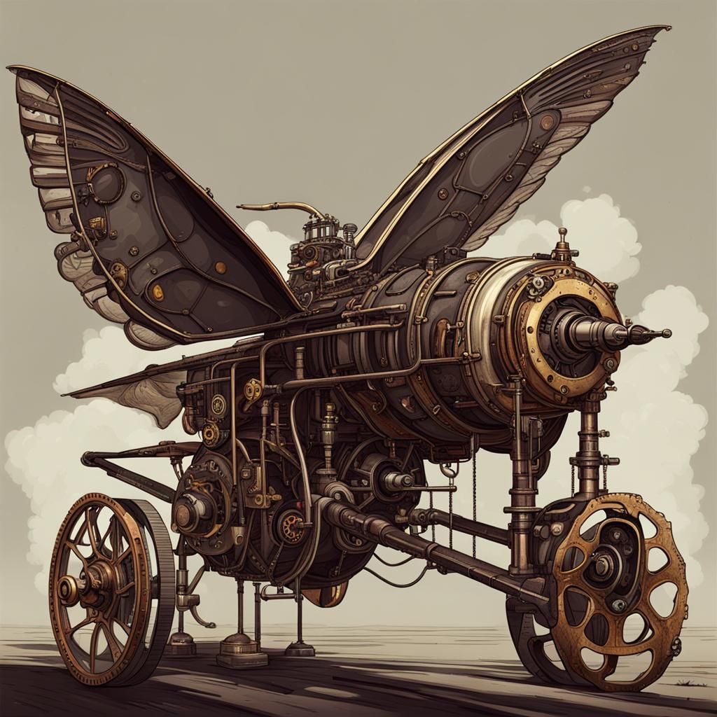 Steampunk Mothman Engine Illustration