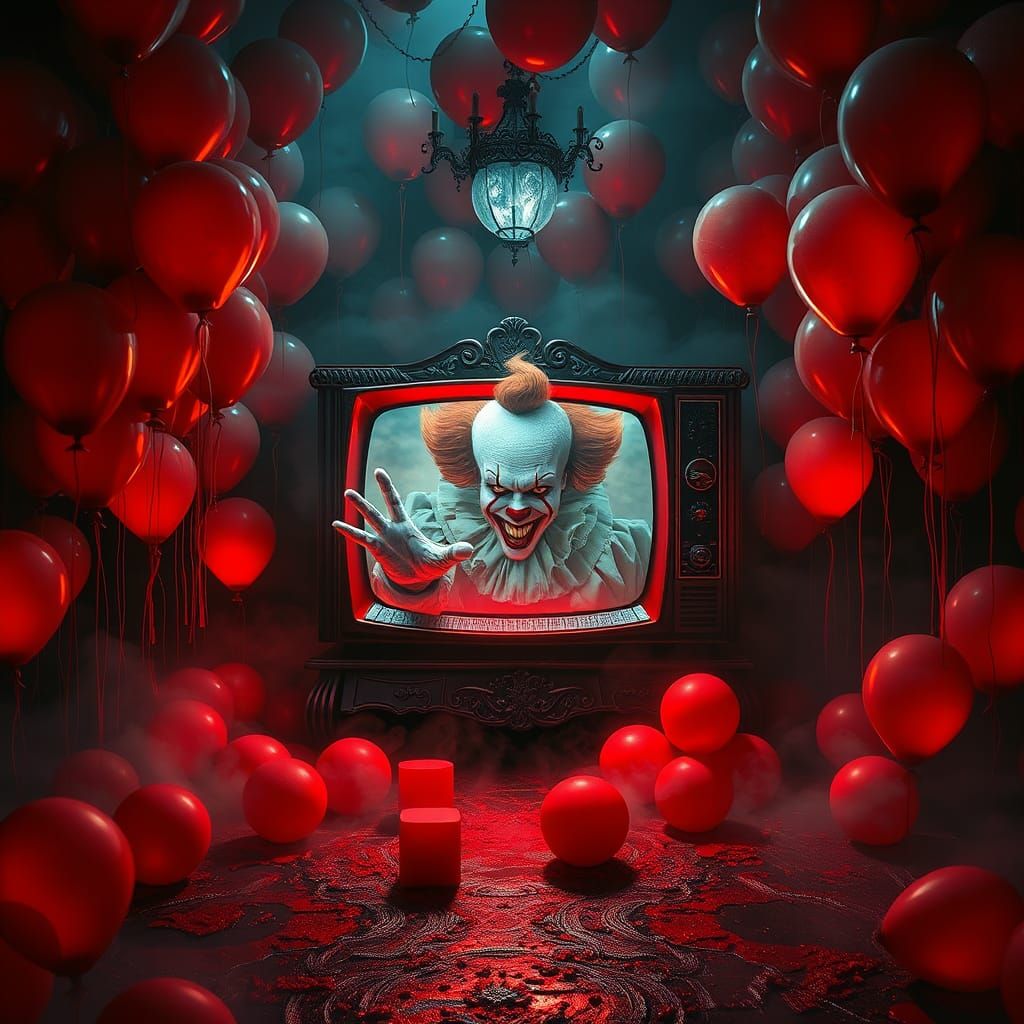 Eerie Chamber with Pennywise in a Mystical Style
