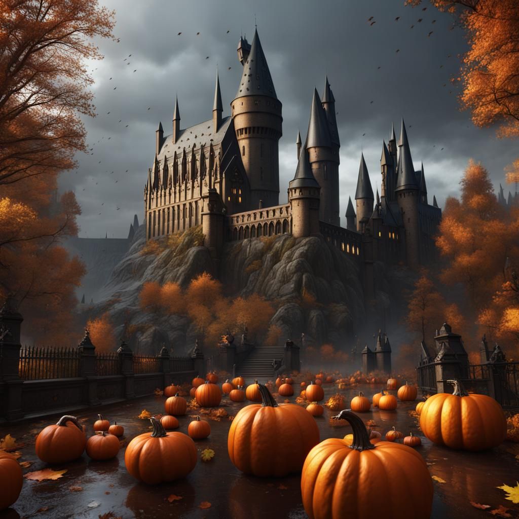 Hogwarts in Autumn Rain: Fantasy Concept Art