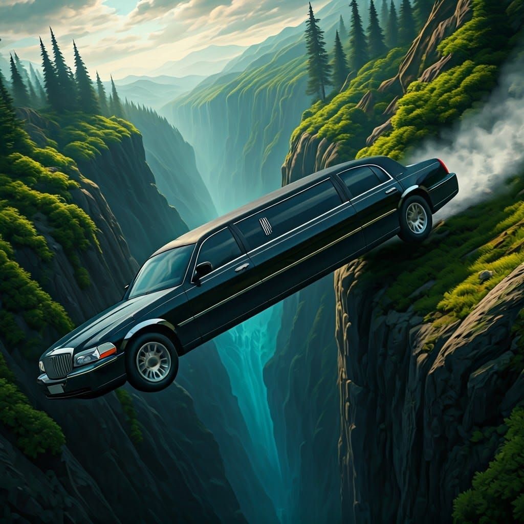 Sleek Limousine Launches into Crystalline Blue Abyss in Matt...