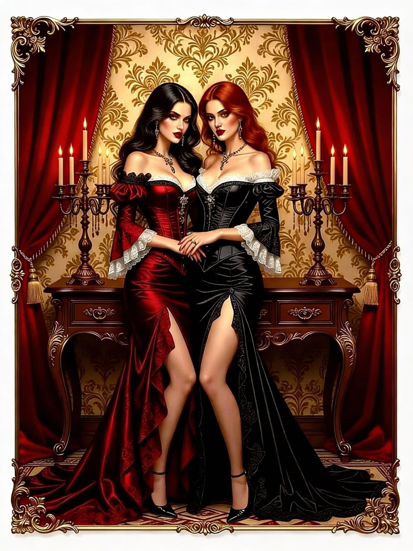 Gothic Vampire Seduction in Baroque Chamber
