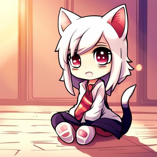 Cute Chibi Cat in Anime Style