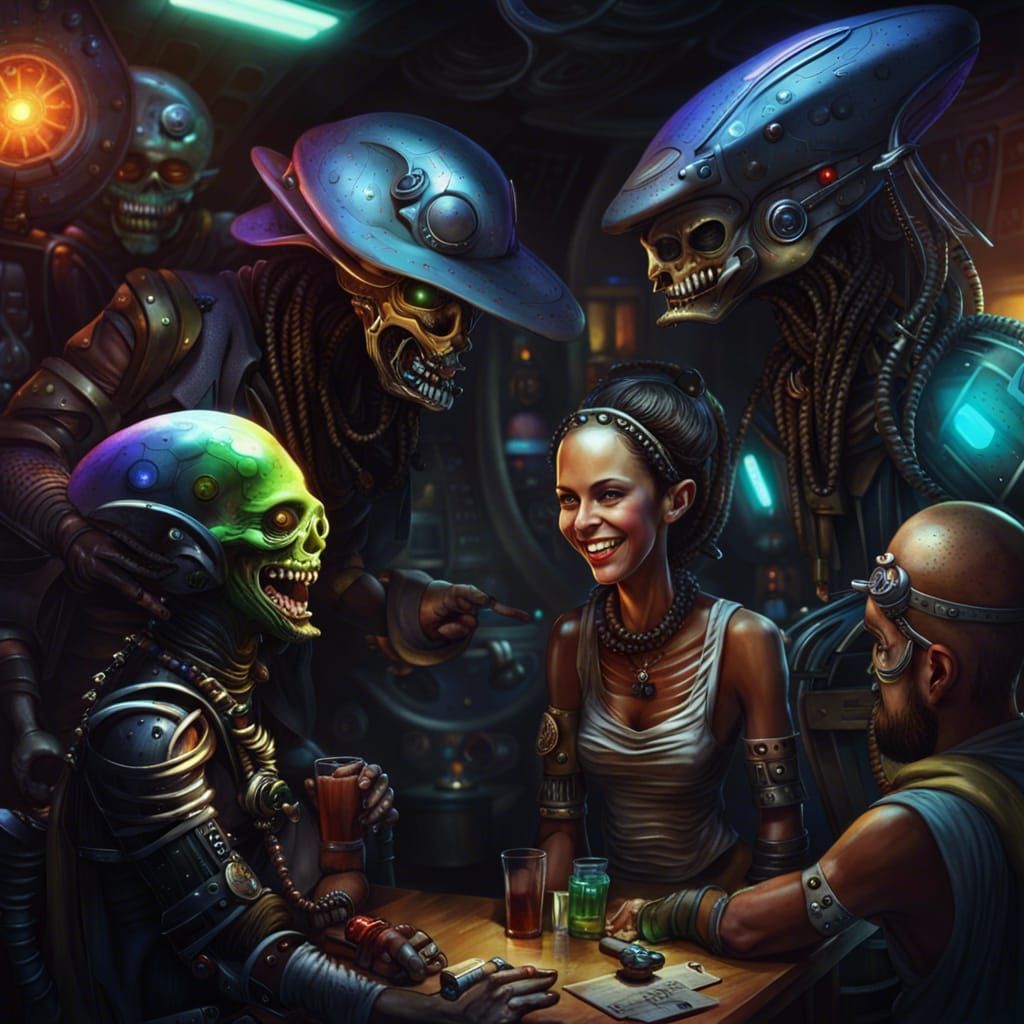 Futuristic Space Pirates in Alien Cantina