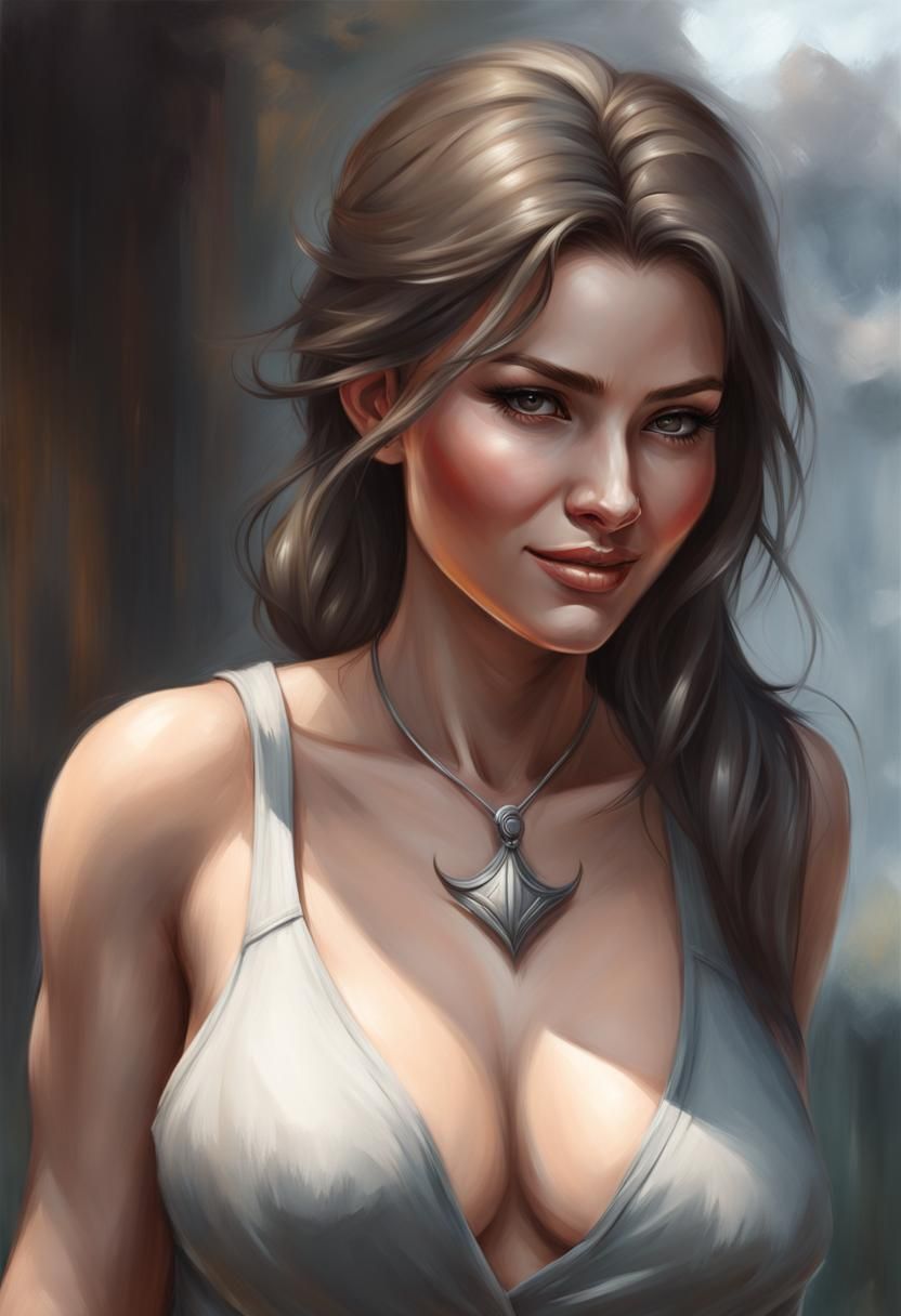 Busty Romanian Woman in Photorealistic Oil Painting