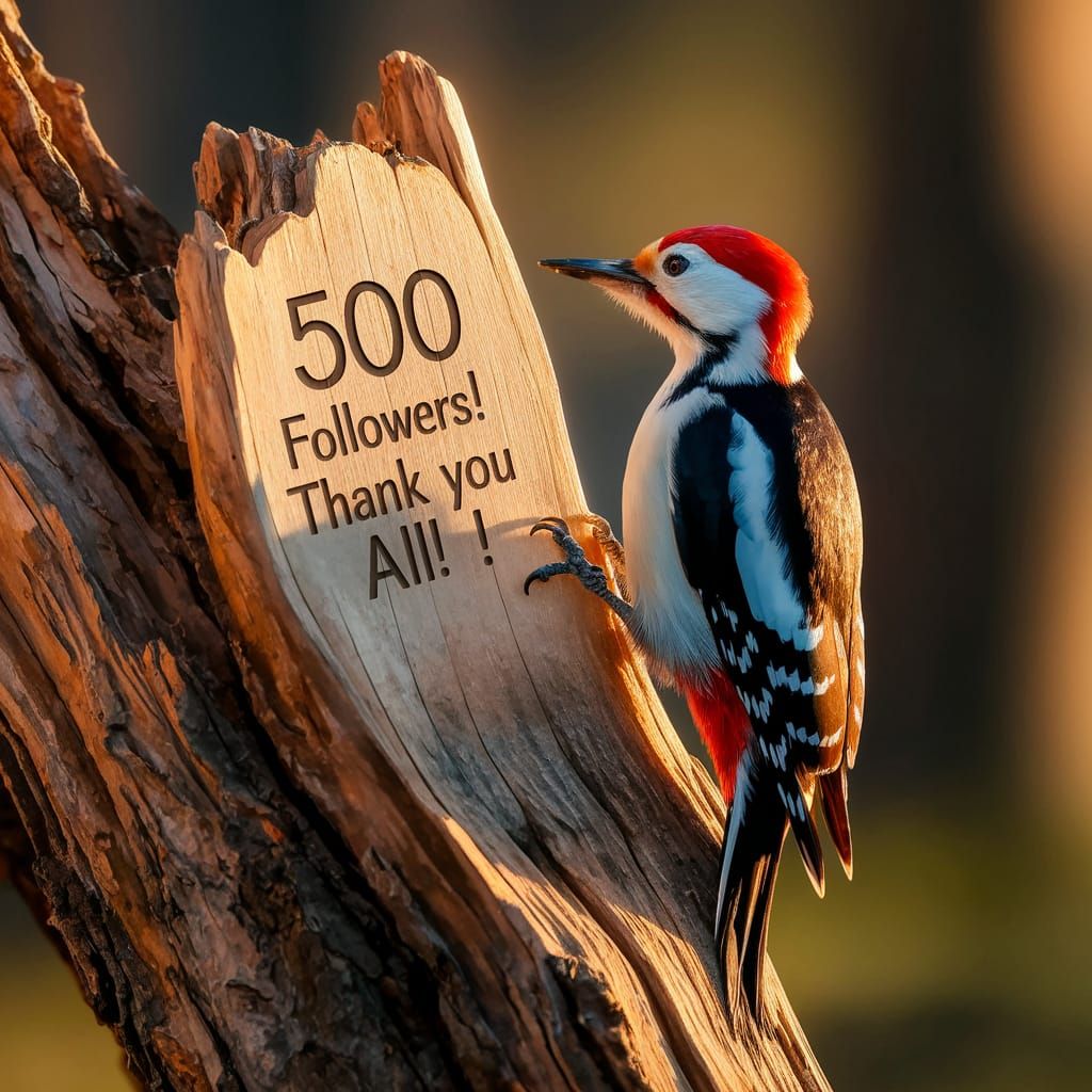 Vibrant Redheaded Woodpecker Carves 500 Followers Message in...