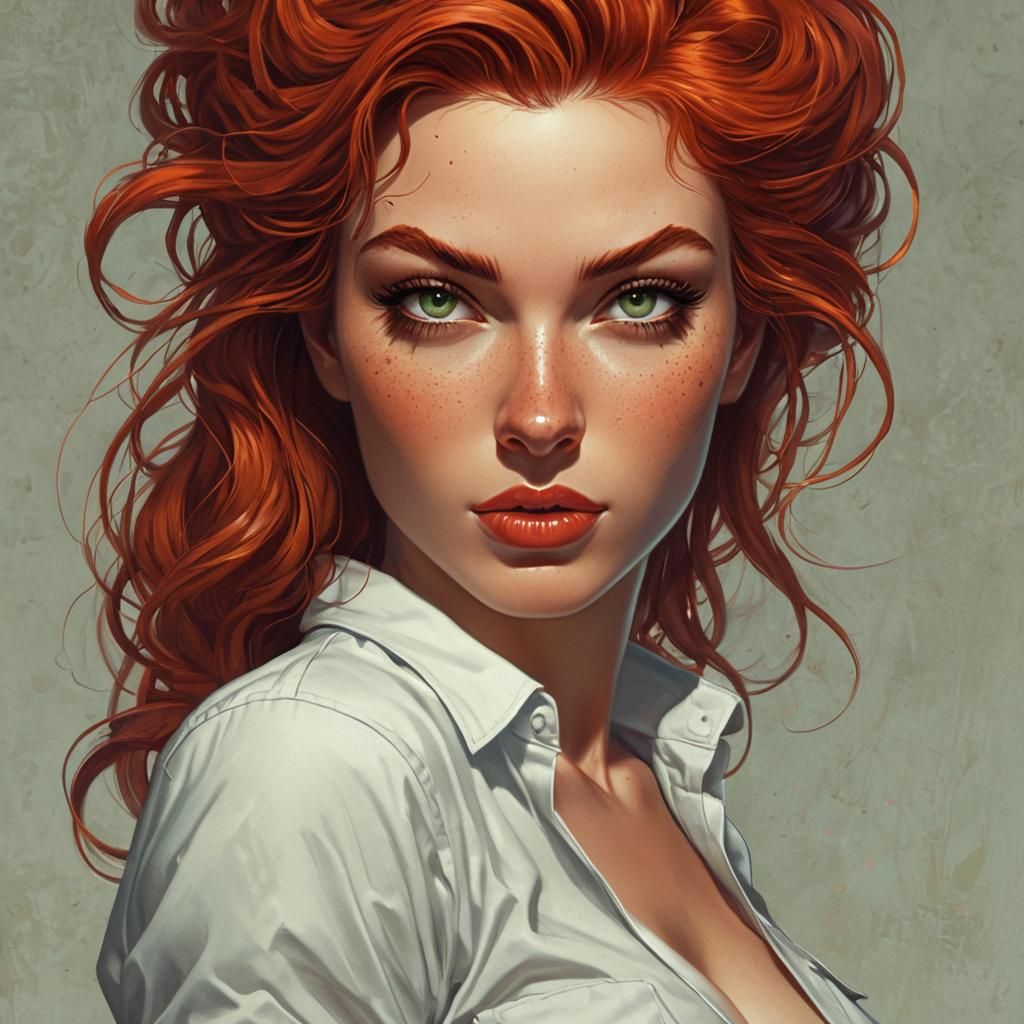 Retro-Futuristic Woman with Red Hair, Pin-Up Style