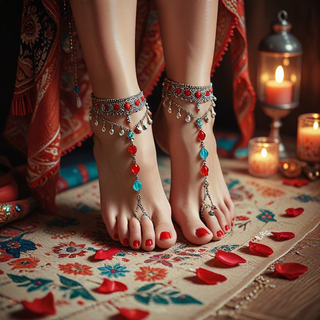 Elegant Pin-Up Feet with Red Toenails in Vintage Style