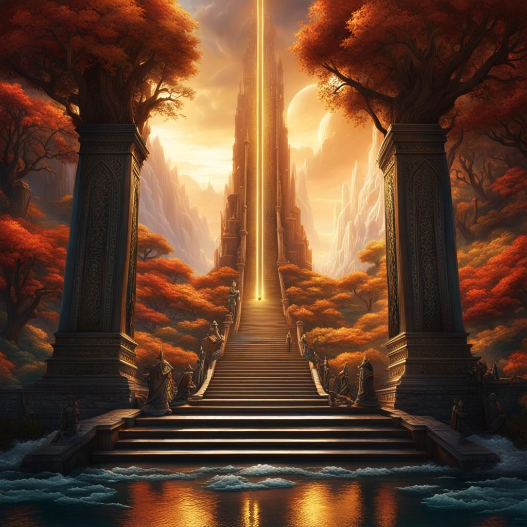 Mystical Crossing Point: Detailed Matte Painting in Deep Col...