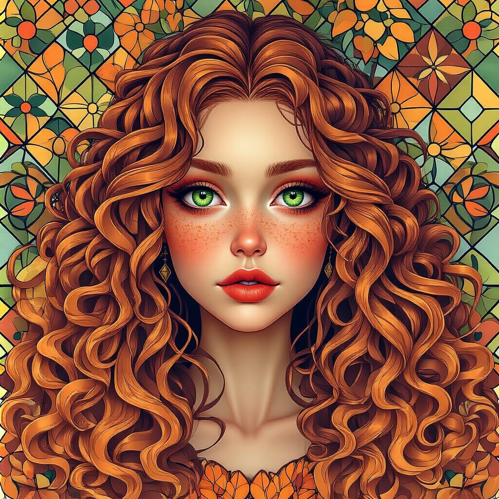 Glamorous Lilith with Autumn Hair and Tessellation Tiles