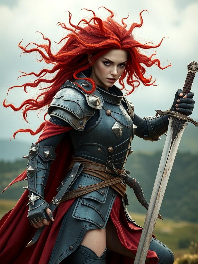 Armored Witch with Sword on Rolling Hill