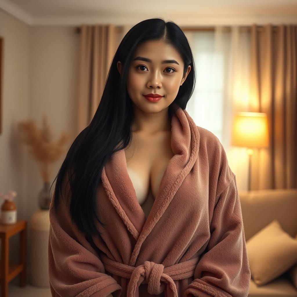 Serene Chinese Woman in Plush Bath Robe