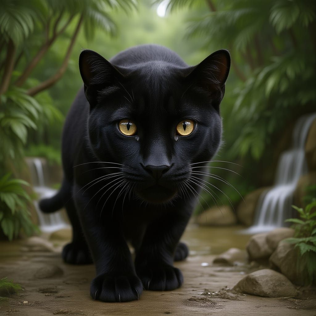 Realistic Black Kitten with Golden Eyes Photograph
