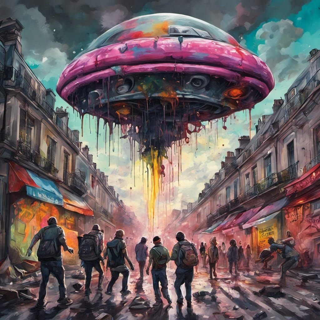 Zombie Apocalypse with UFO Abductions: Graffiti Art