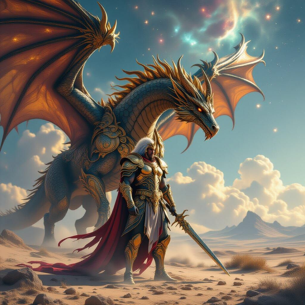 Majestic Centaur Warrior Facing Cosmic Dragon