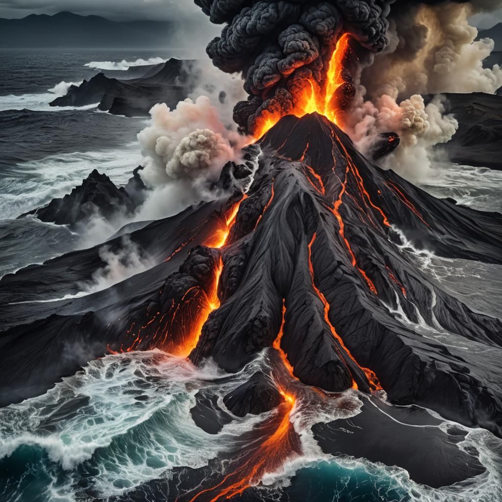 Volcanic Eruption in a Raging Sea