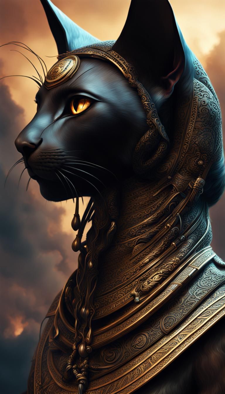 Epic Cinematic Bastet in Black Smoke