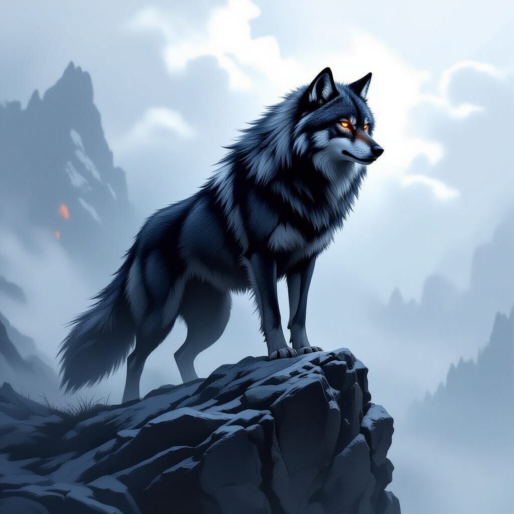 Midnight She-Wolf Surveys Her Wilderness Domain