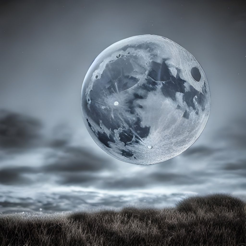 Surreal Blue Full Moon Illuminates Moody Grey Sky in Hyperre...