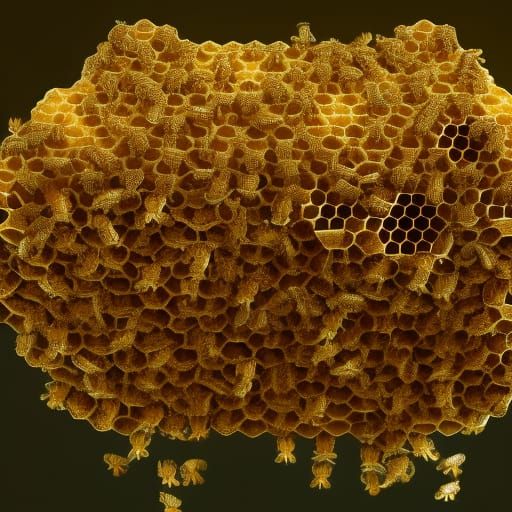 Golden Bees Swarming Honey Hive in Ghibli Style