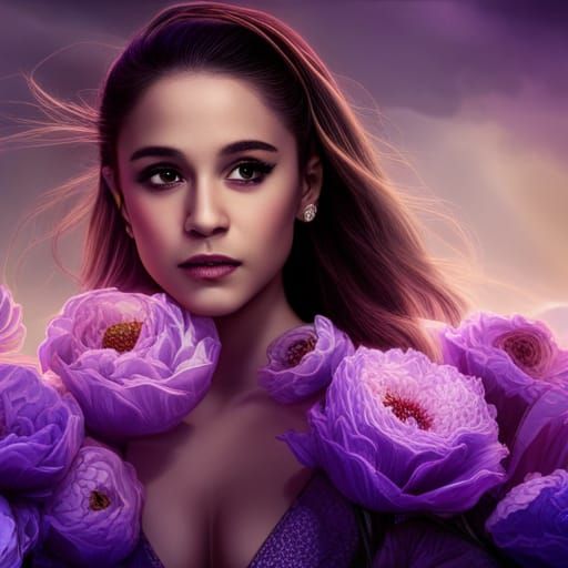 Ariana Grande in Purple Silk Dress: Matte Painting