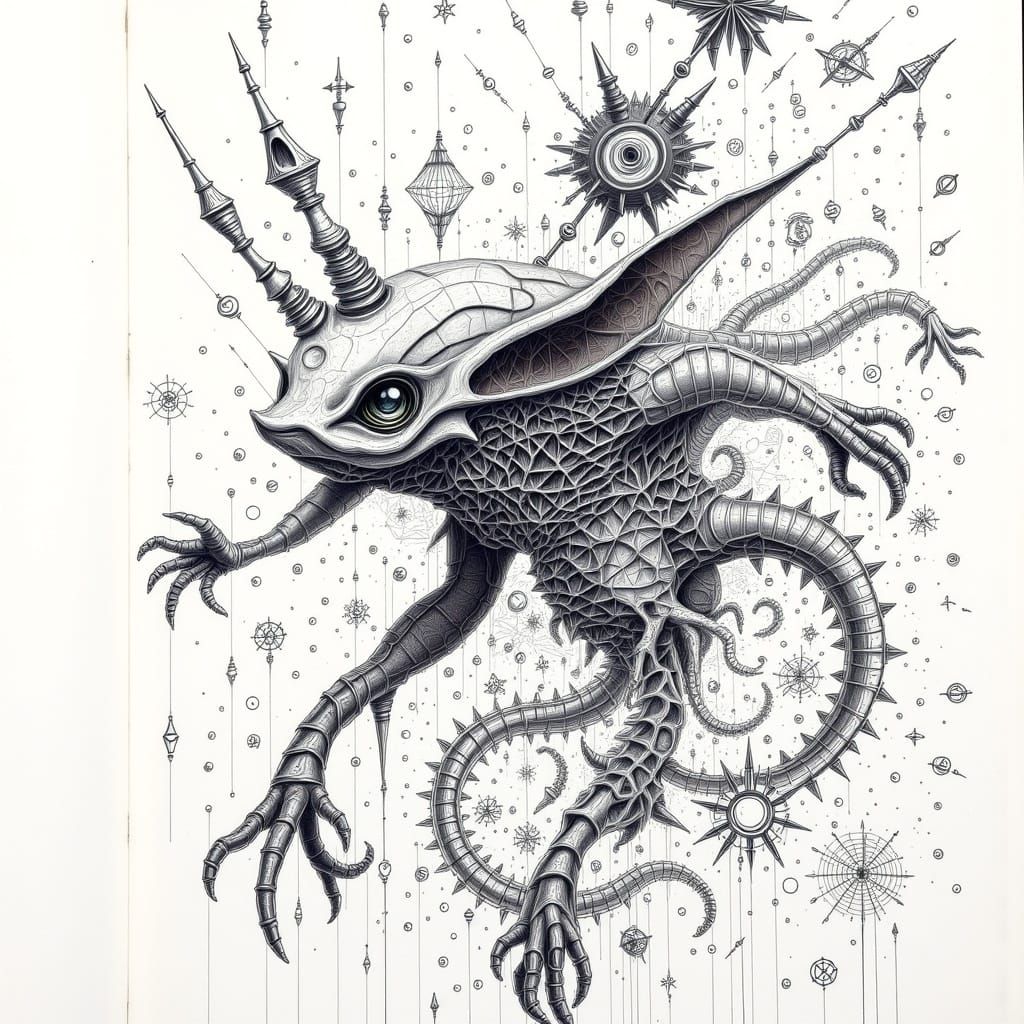 Chinese Goblin Ink Portrait in Watercolor Splash Art