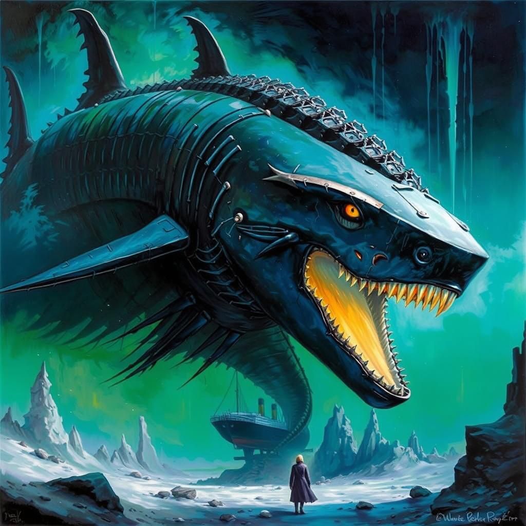 Titanic Leviathan in Frozen Wasteland: Alcohol Ink