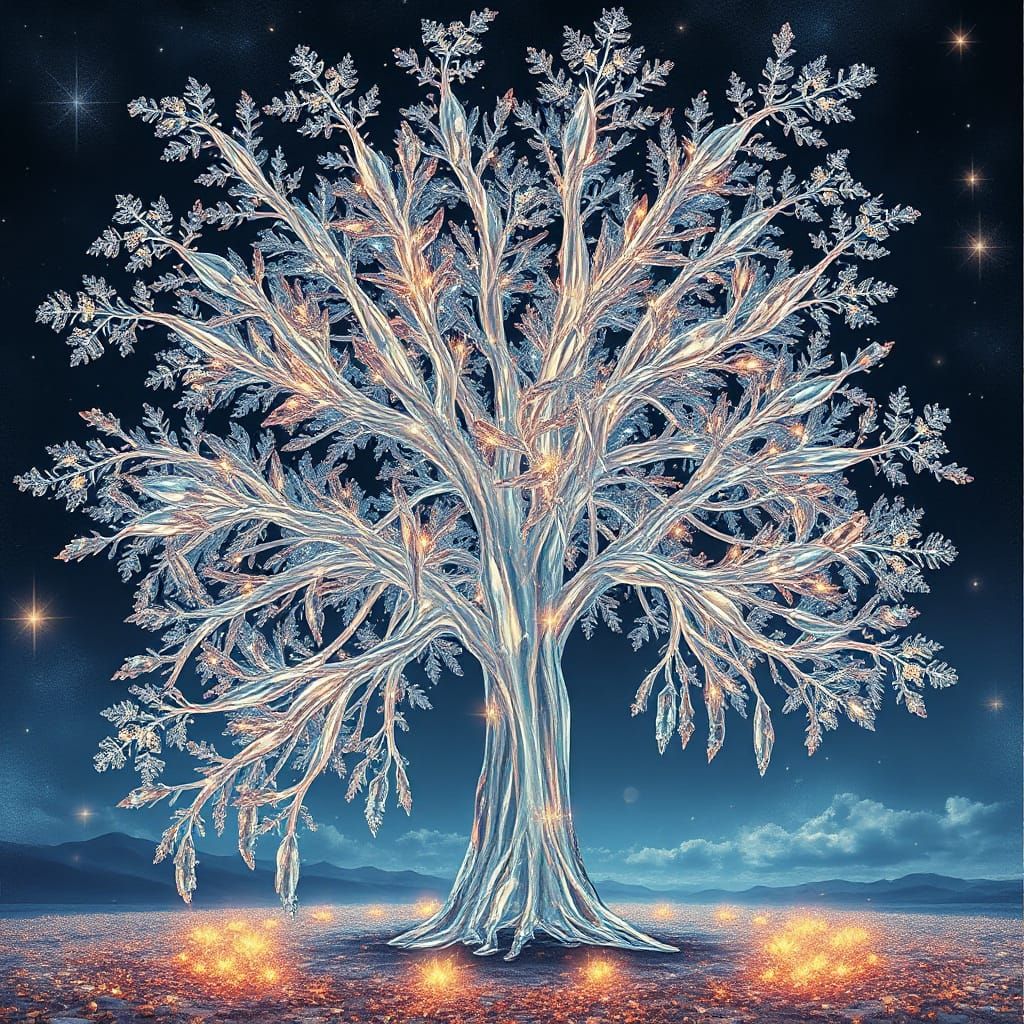 Transparent Crystal Tree in Fantasy Realism Style