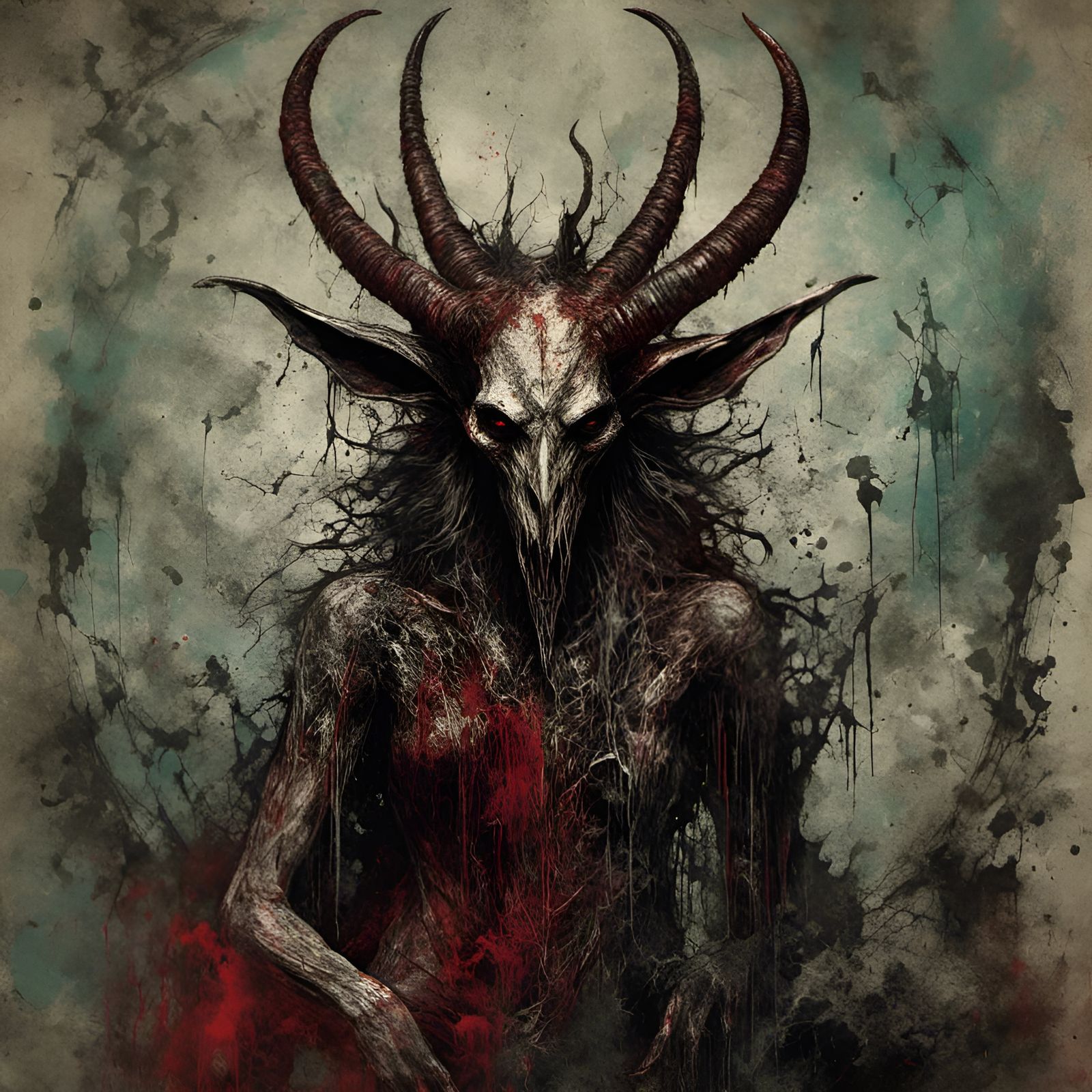 Macabre Baphomet Demon in Creepy Magazine Style