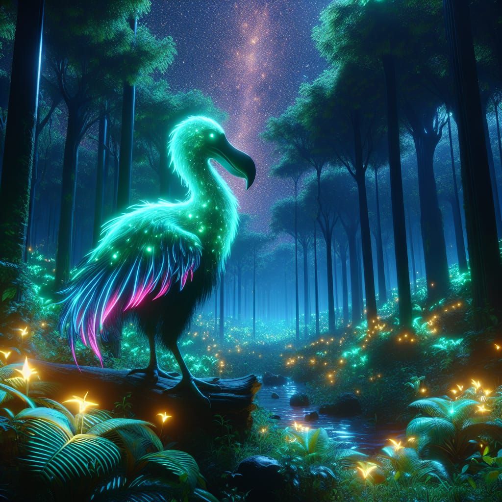 Bioluminescent Dodo Bird in Fantasy Forest Concept Art