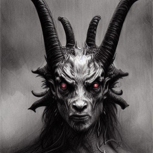 Devil Goat Portrait in Charcoal Drawing Style