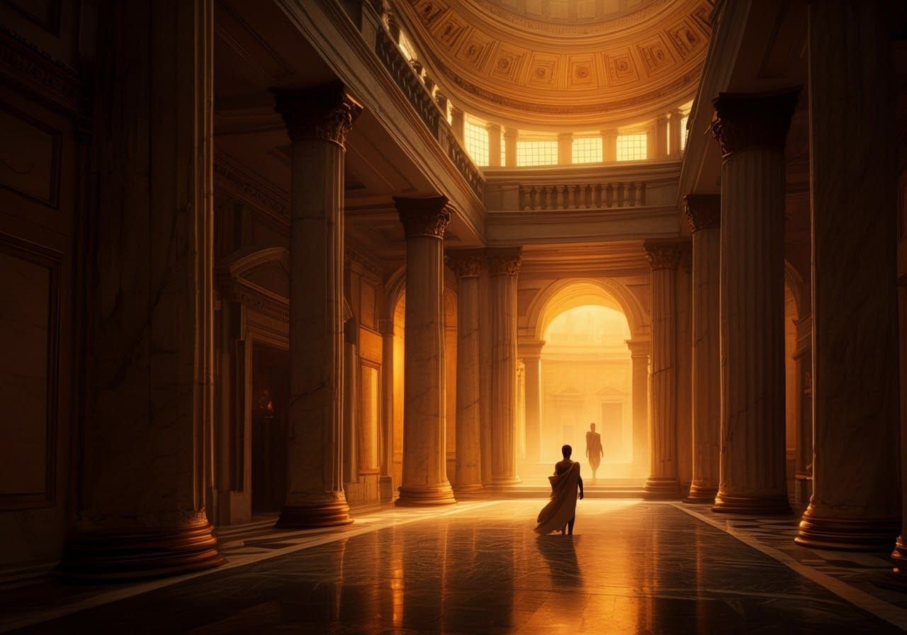Ancient Roman Atrium in Golden Light