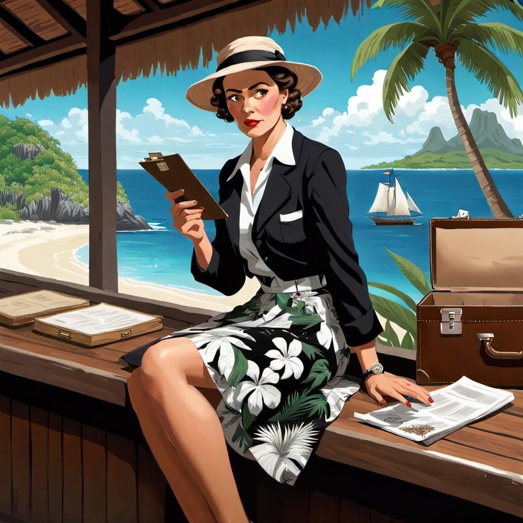 Detective on Tropical Island in Agatha Christie Style