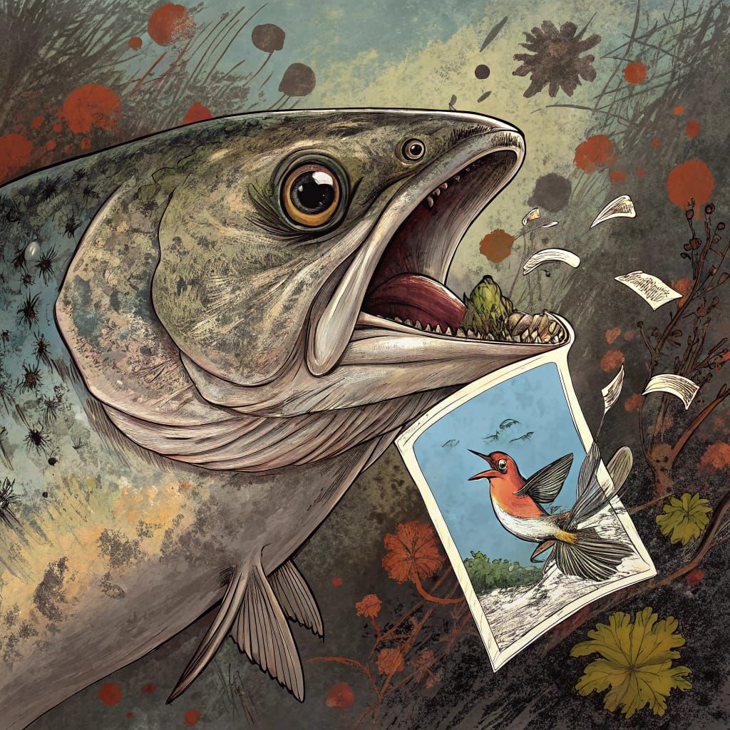 Fish in Terry Gilliam-Style Eats a Photograph of a Bird