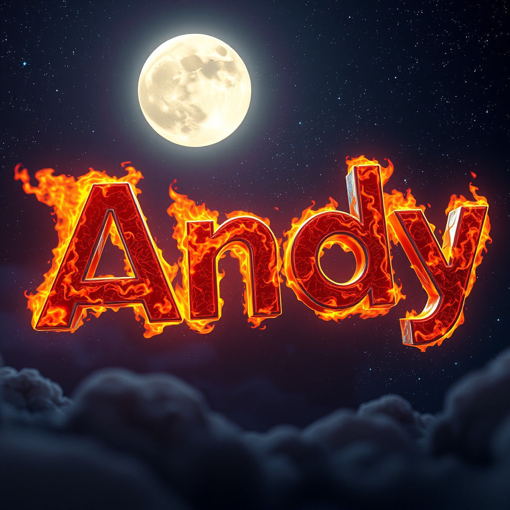 Fiery 3D Name 'Andy' in Cyberpunk Sky