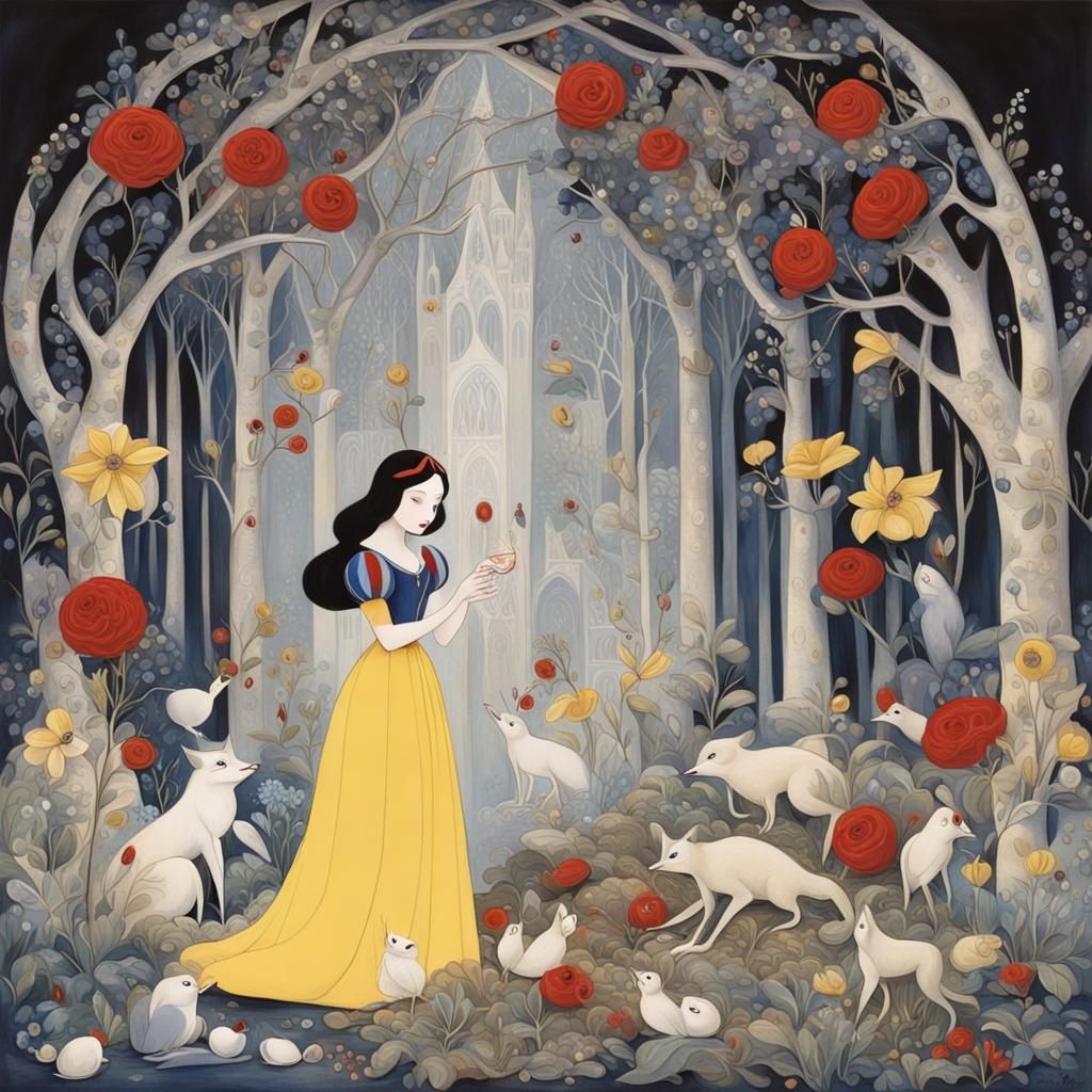 Snow White in Forest, Classic Animation Style