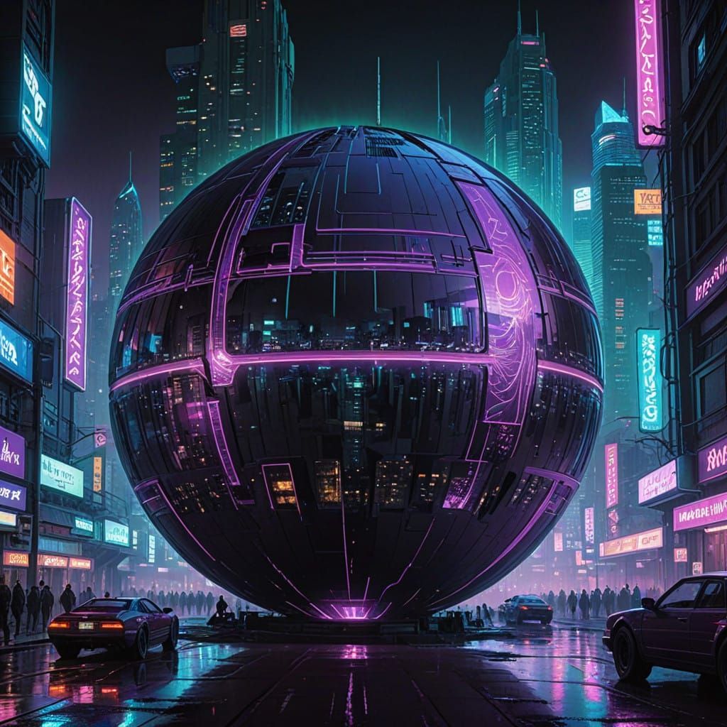 Neon Cyberpunk Planet in a Gravity Distortion